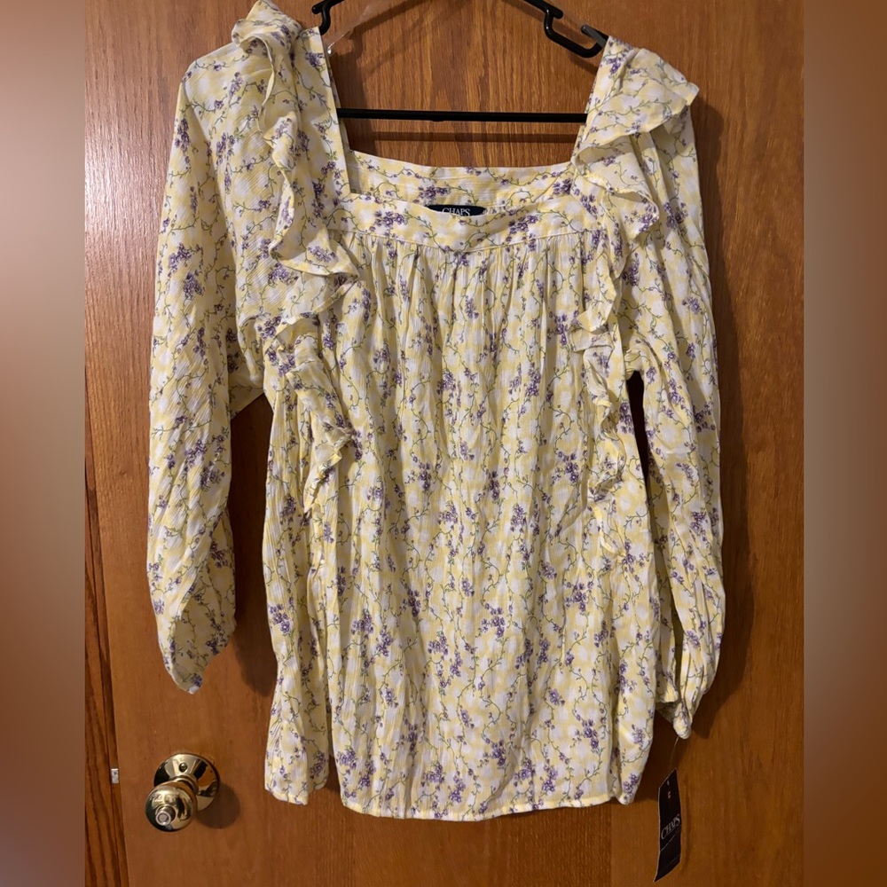 NWT! Chaps Women’s Blouse Spring  DNM 2 YELLOW MU Medium